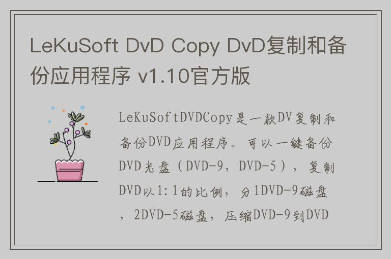 LeKuSoft DvD Copy DvD复制和备份应用程序 v1.10官方版