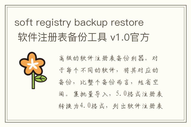 soft registry backup restore 软件注册表备份工具 v1.0官方版