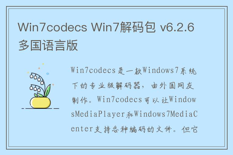 Win7codecs Win7解码包 v6.2.6多国语言版