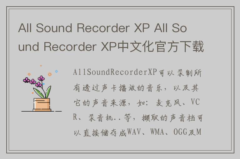 All Sound Recorder XP All Sound Recorder XP中文化官方下载 v 2.00官方版