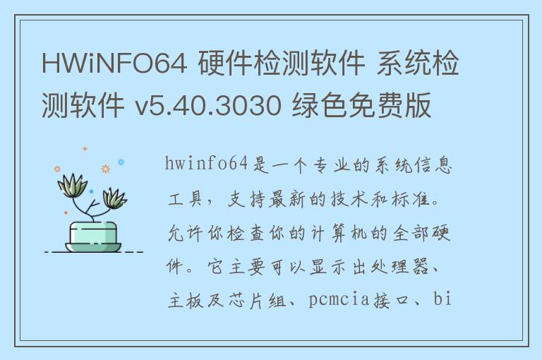 HWiNFO64 硬件检测软件 系统检测软件 v5.40.3030 绿色免费版