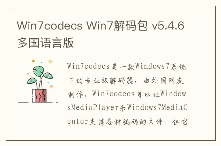 Win7codecs Win7解码包 v5.4.6多国语言版
