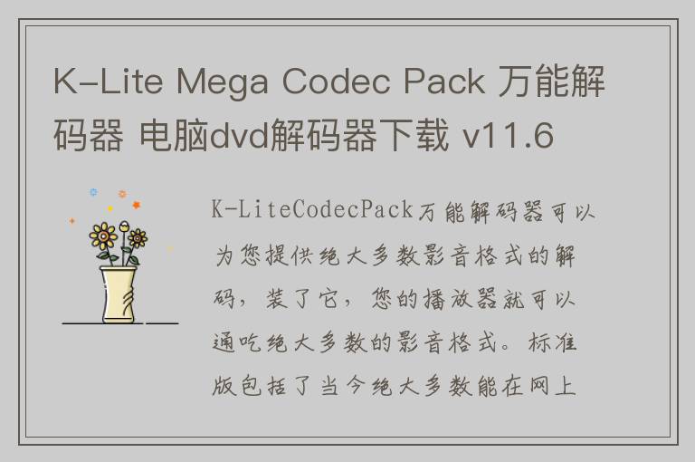 K-Lite Mega Codec Pack 万能解码器 电脑dvd解码器下载 v11.6.5 官方版