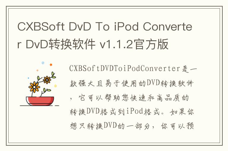 CXBSoft DvD To iPod Converter DvD转换软件 v1.1.2官方版