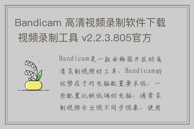 Bandicam 高清视频录制软件下载 视频录制工具 v2.2.3.805官方中文版